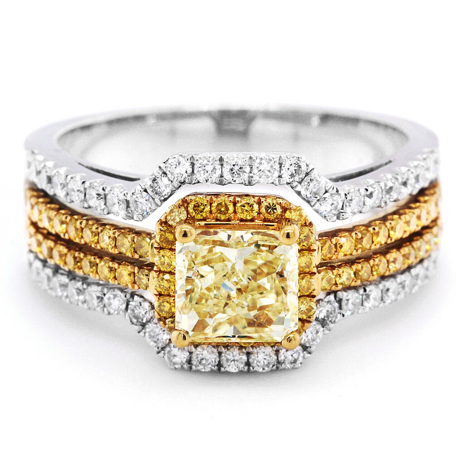 1.99tcw Fancy Yellow Diamond Radiant Cut Halo Ring in 18K White Gold
